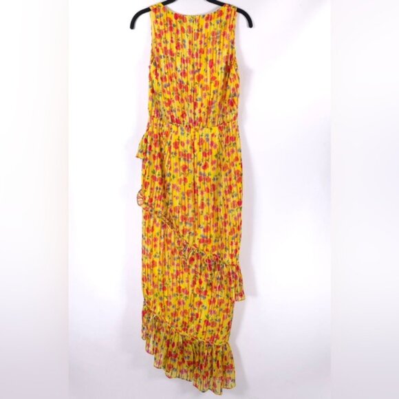 SALONI SILK Blend‎ Rosalind Floral V-neck Ruffled Chiffon Midi Dress Size 2 - Picture 5 of 16